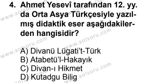 Seçmeli Türk Edebiyatı 4 Dersi 2012 - 2013 Yılı 2. Dönem Sınav Soruları 4. Soru
