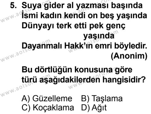 Seçmeli Türk Edebiyatı 4 Dersi 2012-2013 Yılı 2. Dönem Sınavı 5. Soru