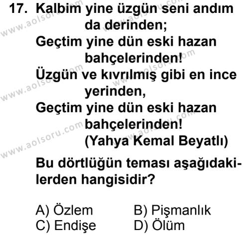 Seçmeli Türk Edebiyatı 4 Dersi 2012-2013 Yılı 2. Dönem Sınavı 17. Soru