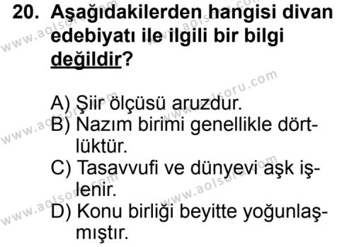 Seçmeli Türk Edebiyatı 4 Dersi 2012-2013 Yılı 2. Dönem Sınavı 20. Soru