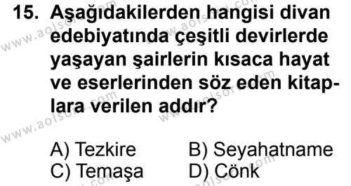 Seçmeli Türk Edebiyatı 4 Dersi 2012-2013 Yılı 3. Dönem Sınavı 15. Soru