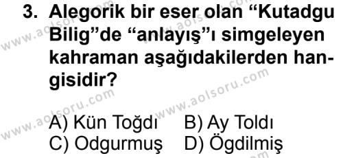 Seçmeli Türk Edebiyatı 4 Dersi 2013 - 2014 Yılı 1. Dönem Sınav Soruları 3. Soru
