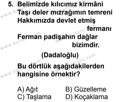 Seçmeli Türk Edebiyatı 4 Dersi 2013-2014 Yılı 1. Dönem Sınavı 5. Soru