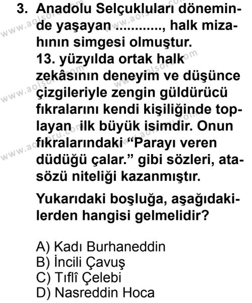 Seçmeli Türk Edebiyatı 4 Dersi 2013 - 2014 Yılı 3. Dönem Sınav Soruları 3. Soru