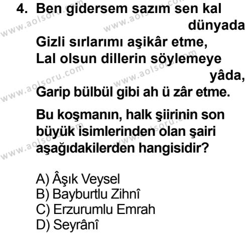 Seçmeli Türk Edebiyatı 4 Dersi 2013 - 2014 Yılı 3. Dönem Sınav Soruları 4. Soru