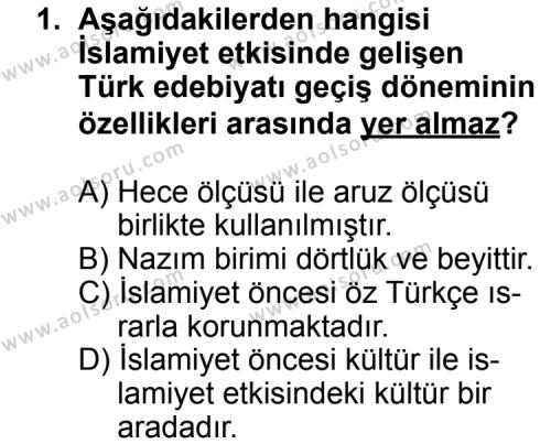 Seçmeli Türk Edebiyatı 4 Dersi 2014 - 2015 Yılı 1. Dönem Sınav Soruları 1. Soru