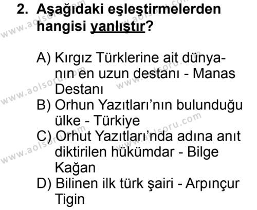 Seçmeli Türk Edebiyatı 4 Dersi 2014 - 2015 Yılı 1. Dönem Sınav Soruları 2. Soru