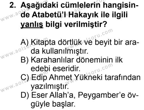Seçmeli Türk Edebiyatı 4 Dersi 2014 - 2015 Yılı 2. Dönem Sınav Soruları 2. Soru