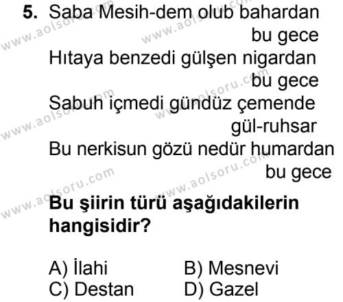 Seçmeli Türk Edebiyatı 4 Dersi 2014-2015 Yılı 2. Dönem Sınavı 5. Soru