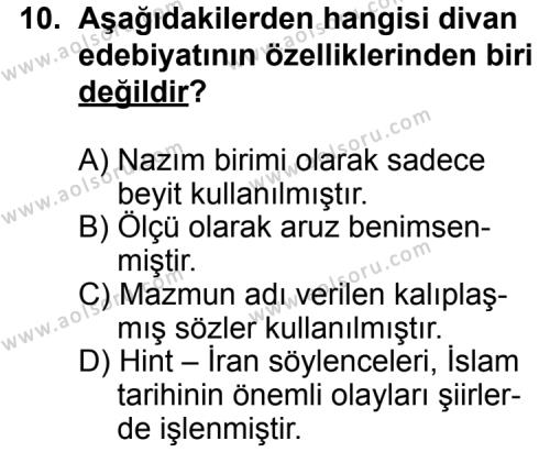 Seçmeli Türk Edebiyatı 4 Dersi 2014-2015 Yılı 2. Dönem Sınavı 10. Soru