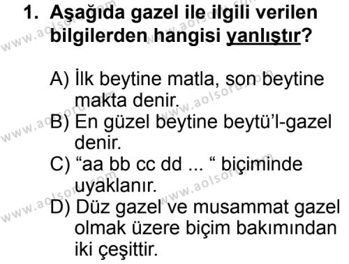 Seçmeli Türk Edebiyatı 4 Dersi 2014 - 2015 Yılı 3. Dönem Sınav Soruları 1. Soru