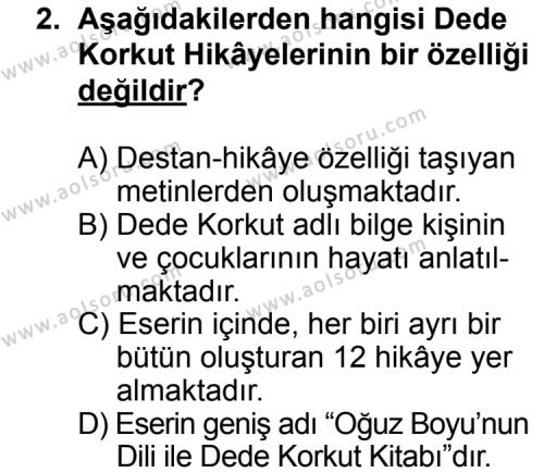 Seçmeli Türk Edebiyatı 4 Dersi 2014 - 2015 Yılı 3. Dönem Sınav Soruları 2. Soru