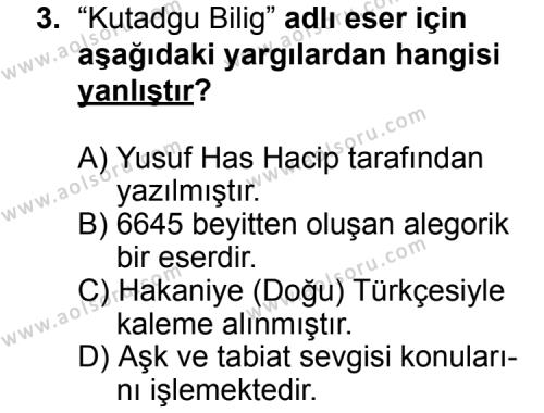 Seçmeli Türk Edebiyatı 4 Dersi 2014 - 2015 Yılı 3. Dönem Sınav Soruları 3. Soru