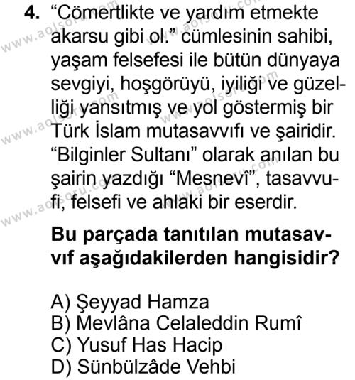 Seçmeli Türk Edebiyatı 4 Dersi 2014 - 2015 Yılı 3. Dönem Sınav Soruları 4. Soru