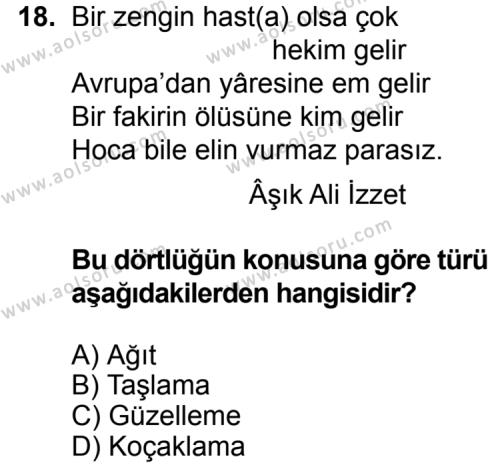 Seçmeli Türk Edebiyatı 4 Dersi 2014-2015 Yılı 3. Dönem Sınavı 18. Soru