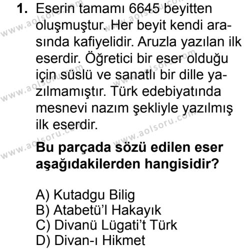 Seçmeli Türk Edebiyatı 4 Dersi 2014 - 2015 Yılı Ek Sınav Soruları 1. Soru
