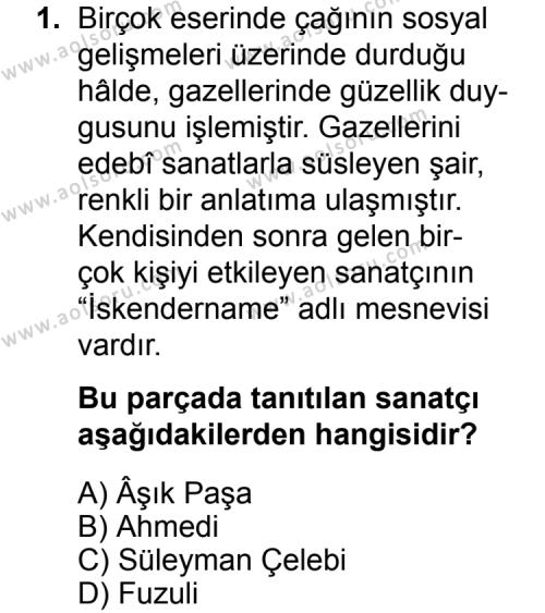 Seçmeli Türk Edebiyatı 4 Dersi 2015 - 2016 Yılı 2. Dönem Sınav Soruları 1. Soru