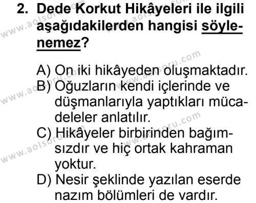 Seçmeli Türk Edebiyatı 4 Dersi 2015 - 2016 Yılı 2. Dönem Sınav Soruları 2. Soru