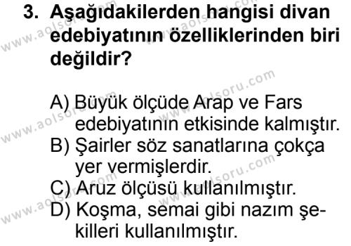 Seçmeli Türk Edebiyatı 4 Dersi 2015 - 2016 Yılı 2. Dönem Sınav Soruları 3. Soru
