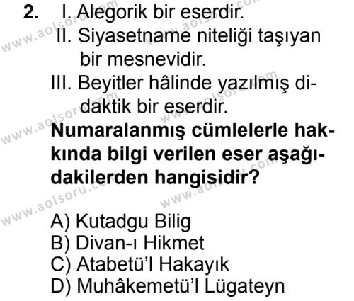 Seçmeli Türk Edebiyatı 4 Dersi 2015 - 2016 Yılı 3. Dönem Sınav Soruları 2. Soru