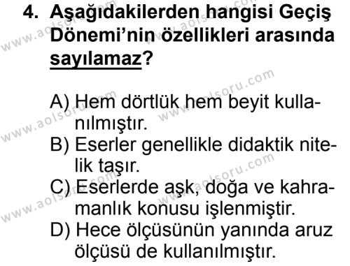 Seçmeli Türk Edebiyatı 4 Dersi 2015 - 2016 Yılı 3. Dönem Sınav Soruları 4. Soru