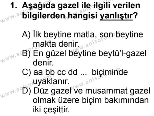 Seçmeli Türk Edebiyatı 4 Dersi 2015 - 2016 Yılı Ek Sınav Soruları 1. Soru