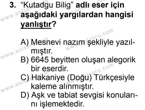 Seçmeli Türk Edebiyatı 4 Dersi 2015 - 2016 Yılı Ek Sınav Soruları 3. Soru