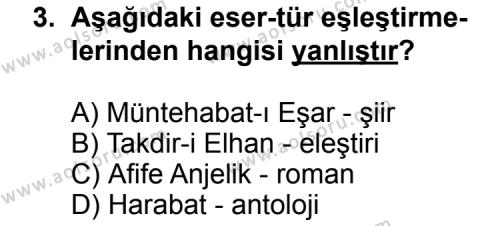 Seçmeli Türk Edebiyatı 5 Dersi 2011 - 2012 Yılı 1. Dönem Sınav Soruları 3. Soru