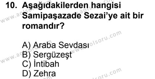 Seçmeli Türk Edebiyatı 5 Dersi 2011-2012 Yılı 1. Dönem Sınavı 10. Soru