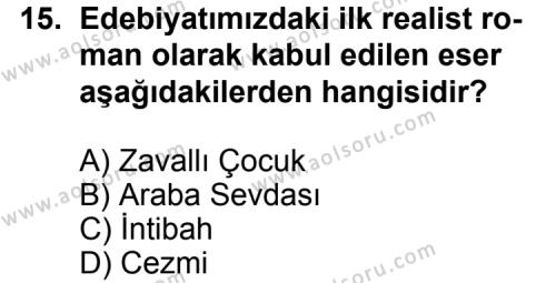Seçmeli Türk Edebiyatı 5 Dersi 2011-2012 Yılı 1. Dönem Sınavı 15. Soru