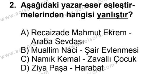 Seçmeli Türk Edebiyatı 5 Dersi 2011 - 2012 Yılı 2. Dönem Sınav Soruları 2. Soru