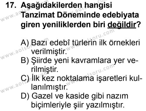 Seçmeli Türk Edebiyatı 5 Dersi 2011-2012 Yılı 2. Dönem Sınavı 17. Soru