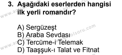 Seçmeli Türk Edebiyatı 5 Dersi 2011 - 2012 Yılı 3. Dönem Sınav Soruları 3. Soru