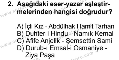 Seçmeli Türk Edebiyatı 5 Dersi 2012 - 2013 Yılı 1. Dönem Sınav Soruları 2. Soru