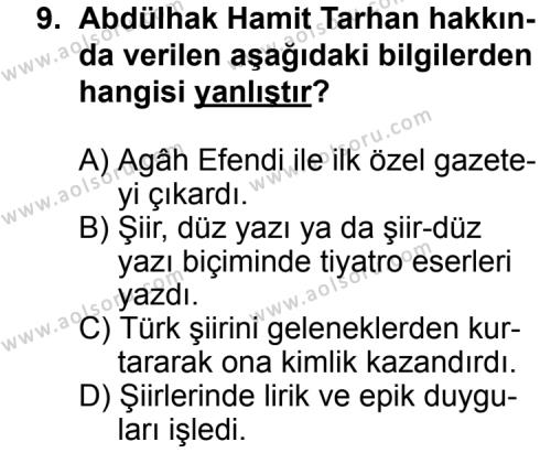 Seçmeli Türk Edebiyatı 5 Dersi 2012-2013 Yılı 1. Dönem Sınavı 9. Soru
