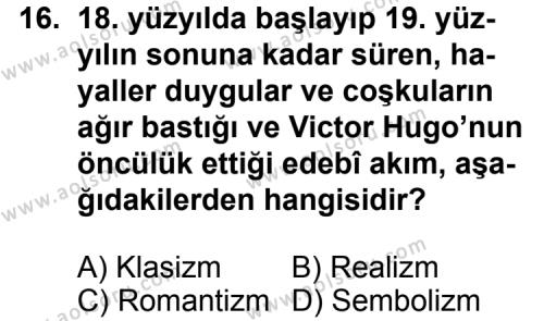 Seçmeli Türk Edebiyatı 5 Dersi 2012-2013 Yılı 1. Dönem Sınavı 16. Soru
