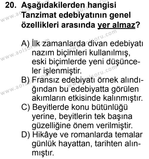Seçmeli Türk Edebiyatı 5 Dersi 2012-2013 Yılı 1. Dönem Sınavı 20. Soru