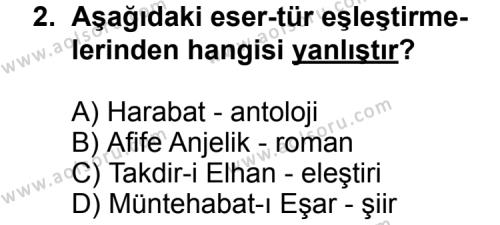 Seçmeli Türk Edebiyatı 5 Dersi 2012 - 2013 Yılı 2. Dönem Sınav Soruları 2. Soru