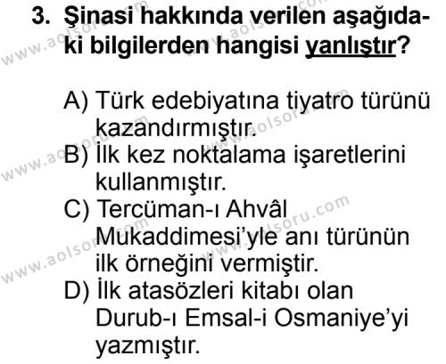 Seçmeli Türk Edebiyatı 5 Dersi 2012-2013 Yılı 3. Dönem Sınavı 3. Soru