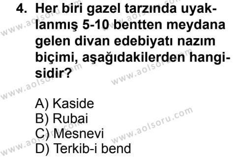 Seçmeli Türk Edebiyatı 5 Dersi 2012 - 2013 Yılı 3. Dönem Sınav Soruları 4. Soru