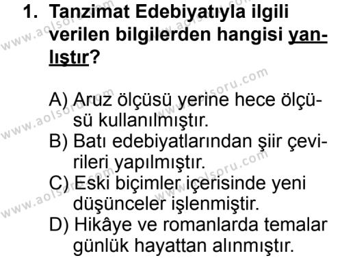 Seçmeli Türk Edebiyatı 5 Dersi 2013 - 2014 Yılı 1. Dönem Sınav Soruları 1. Soru