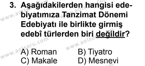 Seçmeli Türk Edebiyatı 5 Dersi 2013 - 2014 Yılı 1. Dönem Sınav Soruları 3. Soru