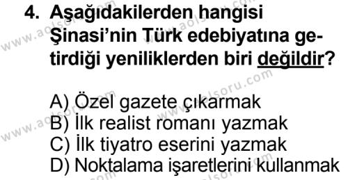 Seçmeli Türk Edebiyatı 5 Dersi 2013 - 2014 Yılı 1. Dönem Sınav Soruları 4. Soru