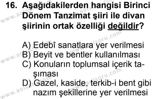 Seçmeli Türk Edebiyatı 5 Dersi 2013-2014 Yılı 1. Dönem Sınavı 16. Soru