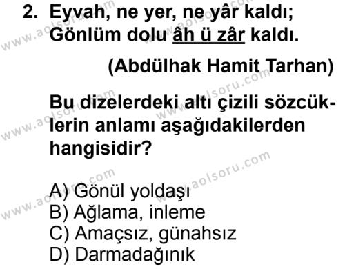 Seçmeli Türk Edebiyatı 5 Dersi 2013-2014 Yılı 2. Dönem Sınavı 2. Soru
