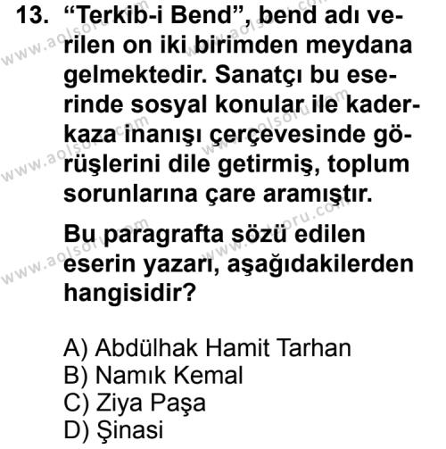 Seçmeli Türk Edebiyatı 5 Dersi 2013-2014 Yılı 2. Dönem Sınavı 13. Soru