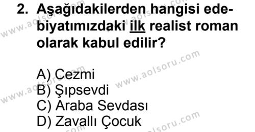 Seçmeli Türk Edebiyatı 5 Dersi 2013 - 2014 Yılı 3. Dönem Sınav Soruları 2. Soru