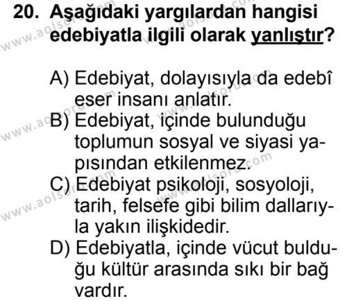 Seçmeli Türk Edebiyatı 5 Dersi 2013-2014 Yılı 3. Dönem Sınavı 20. Soru