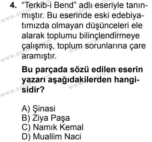 Seçmeli Türk Edebiyatı 5 Dersi 2014 - 2015 Yılı 3. Dönem Sınav Soruları 4. Soru