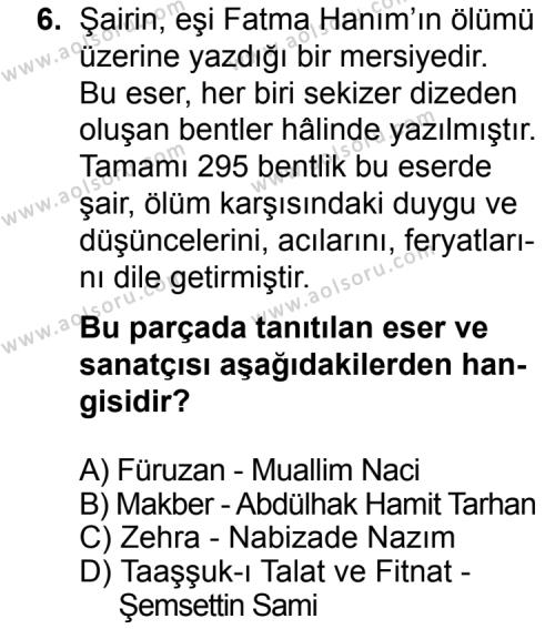 Seçmeli Türk Edebiyatı 5 Dersi 2014-2015 Yılı 3. Dönem Sınavı 6. Soru